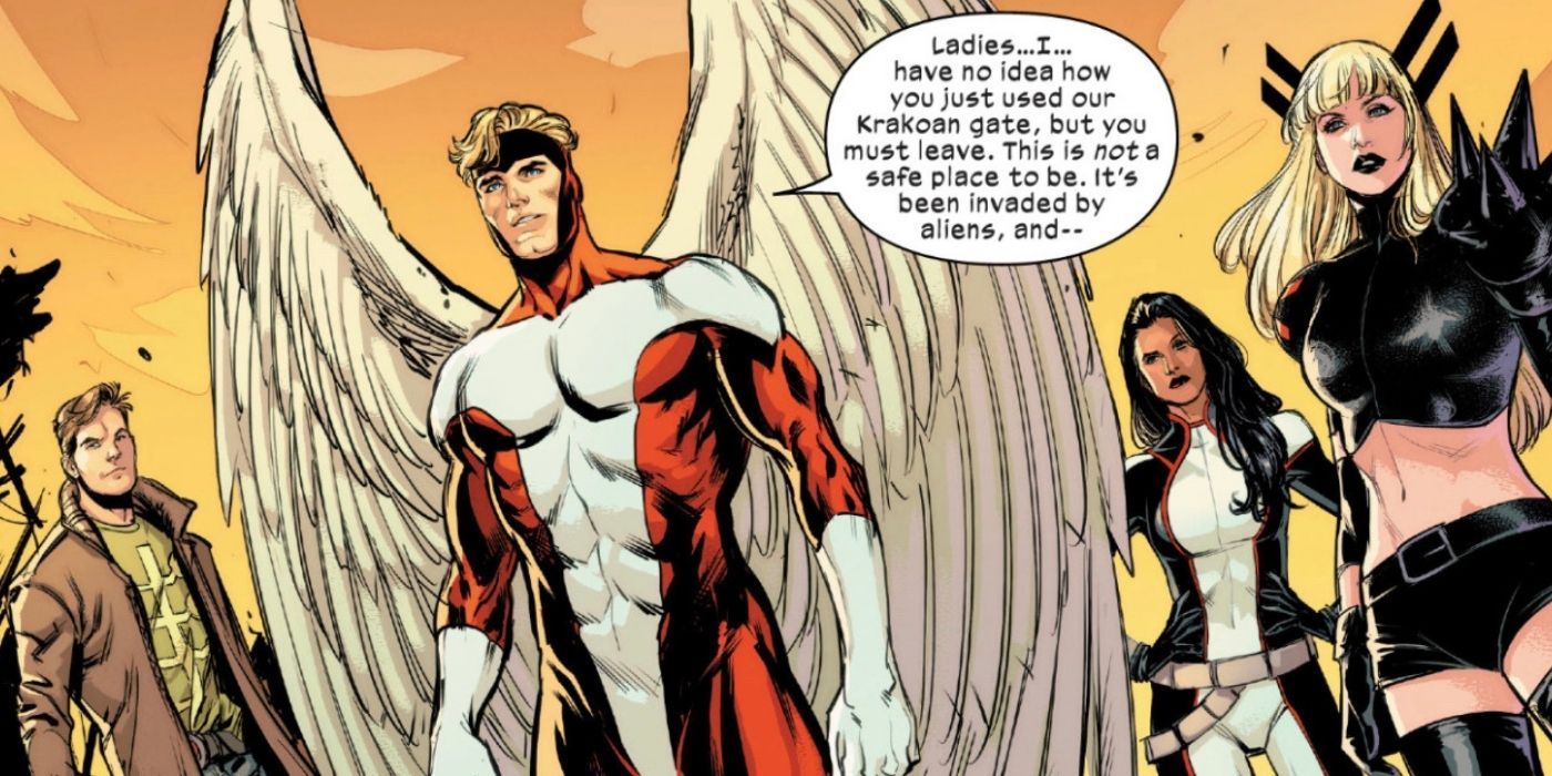 Angel talking to someone in the X-Men comics