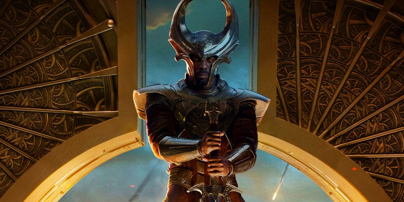 Heimdall posses with his sword in Thor.