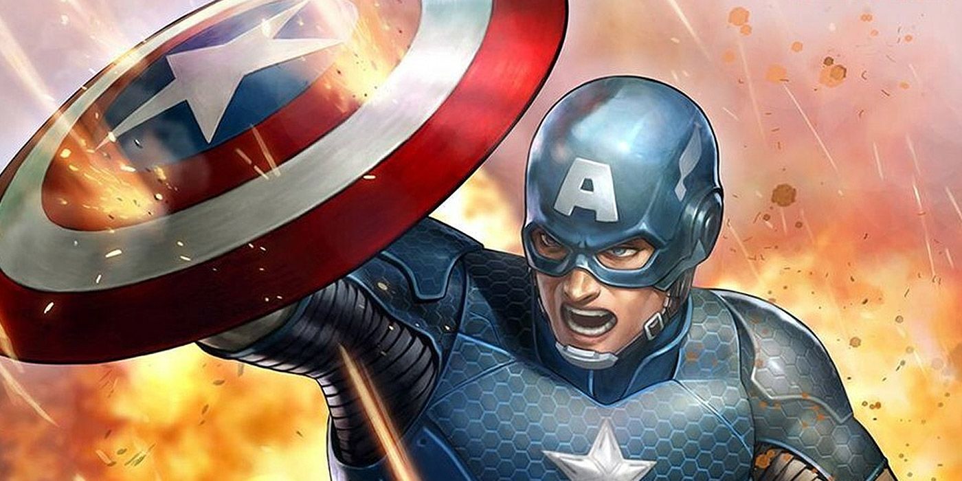 Captain America blocking incoming fire with his vibranium shield