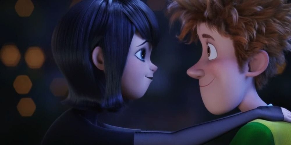 Mavis and Johnny in Hotel Transylvania staring into each others eyes