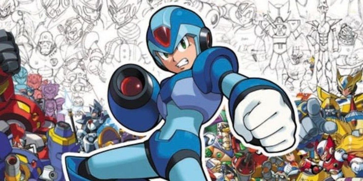Mega Man holds the Mega Buster in an illustration from the game.