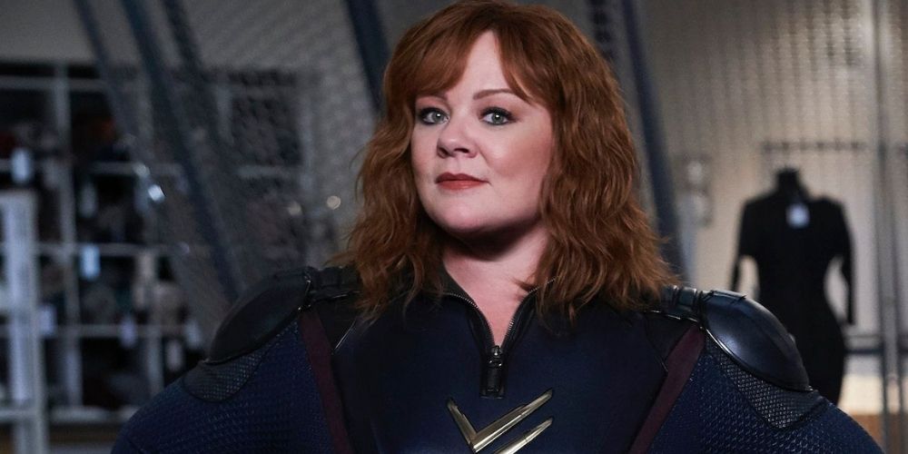 Melissa McCarthy poses in her superhero outfit in Thunder Force