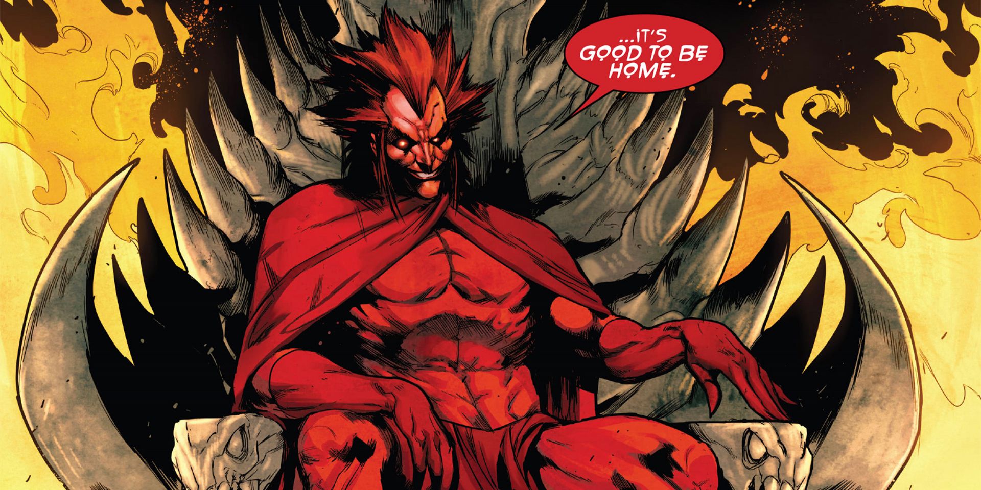 Mephisto sitting in a chair in the comics