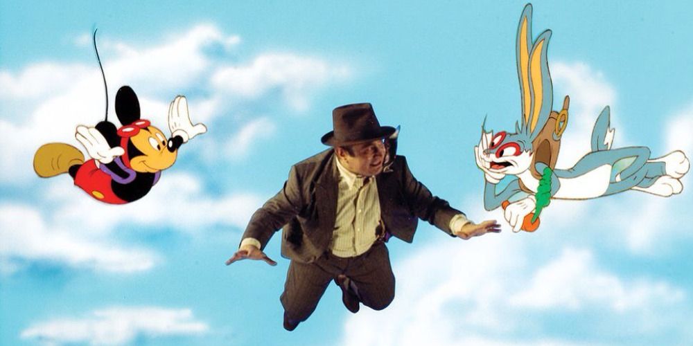 Bugs Bunny and Mickey Mouse sky dive in skydiving in Who Framed Roger Rabbit