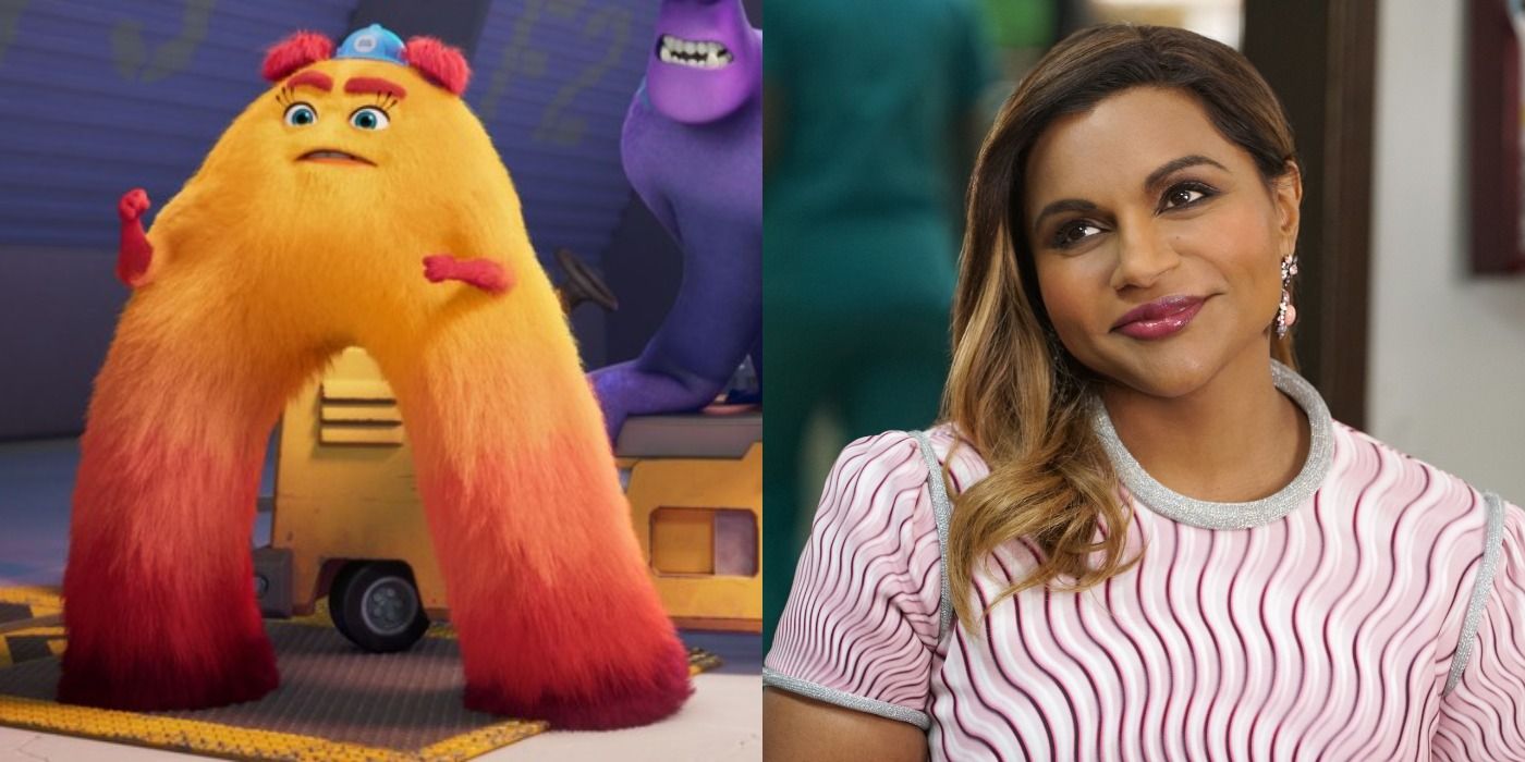 Split image Val in Monsters at Work and Mindy Kaling in The Mindy Project