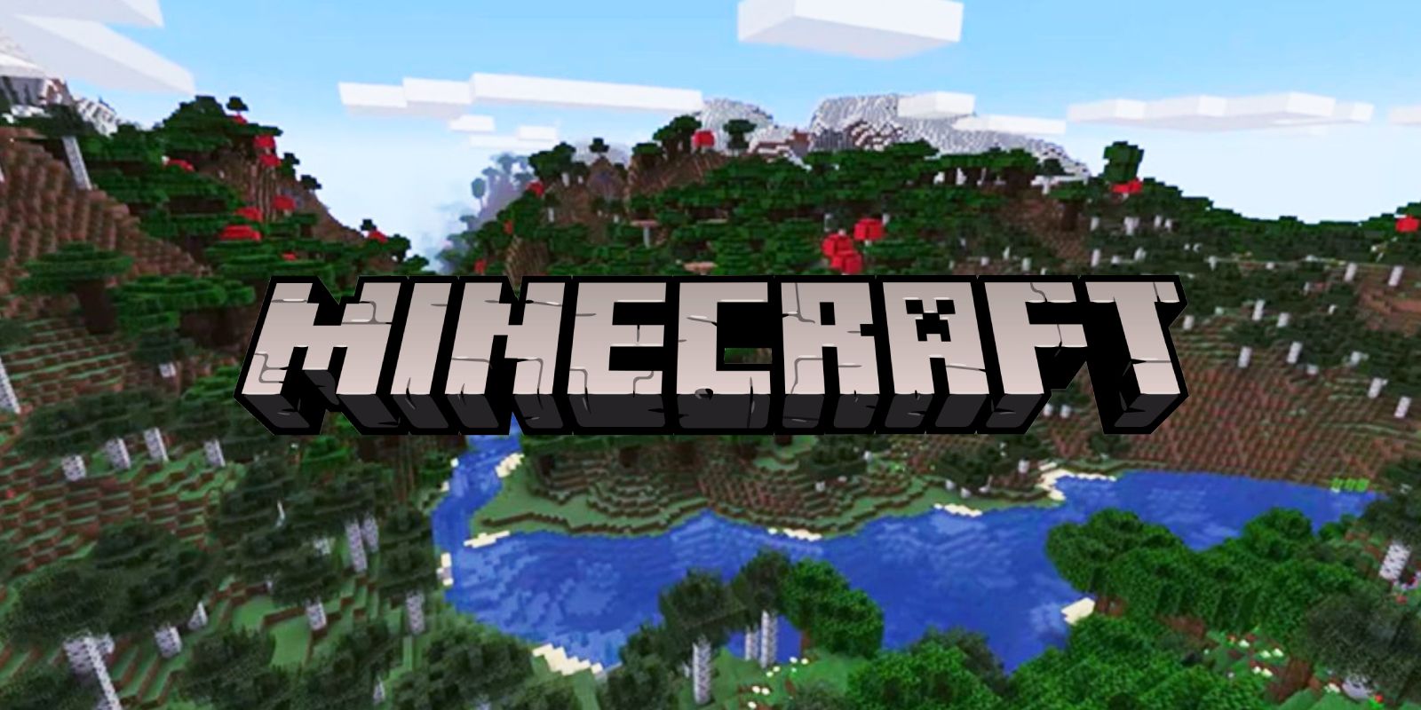The Minecraft logo over an image of the Stony Peaks Biome