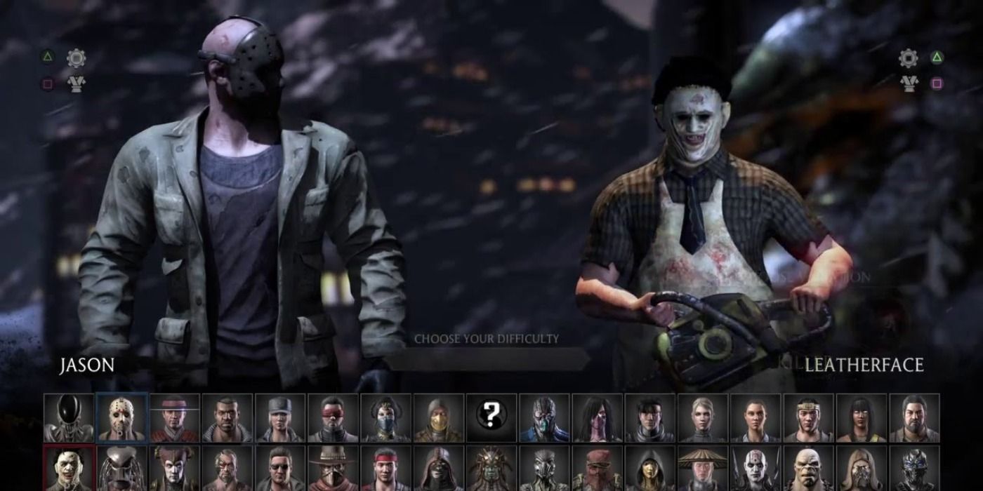 MK character select screen featuring Jason and Leatherface.