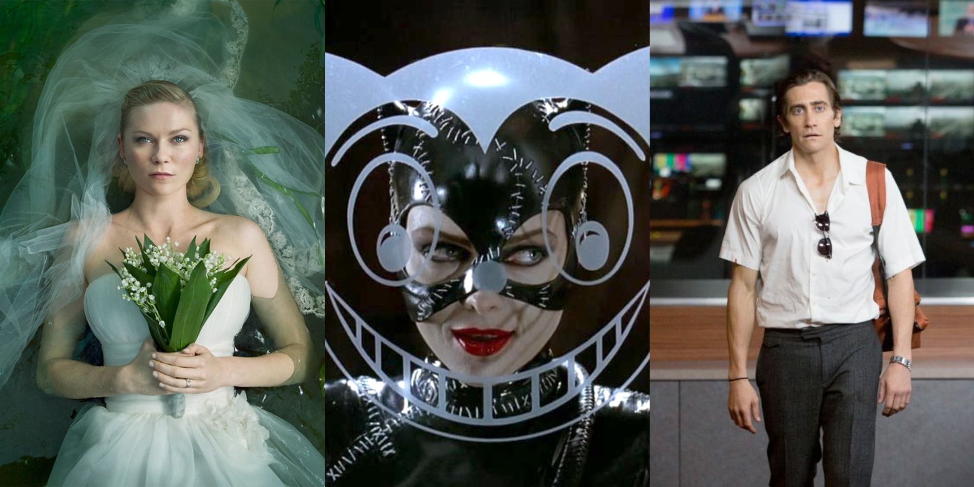 Split image of Kirsten Dunst, Michelle Pfeiffer, and Jake Gyllenhaal in Nightcrawler.