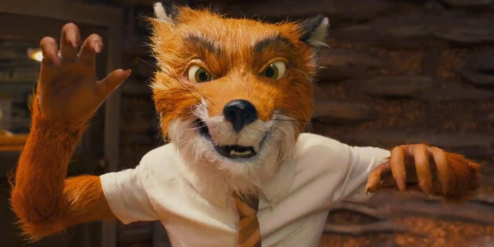 Mr Fox growling at the camera in Fantastic Mr Fox