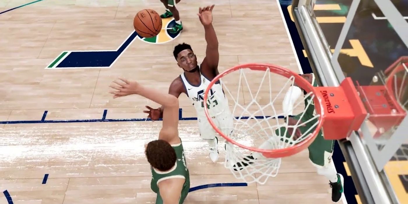 A player shooting for the hoop in NBA 2K21