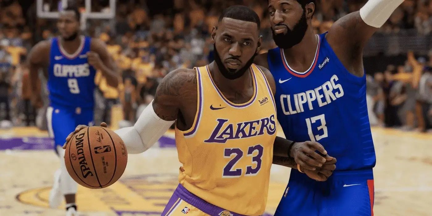 LeBron James drives to the basket in NBA 2K22