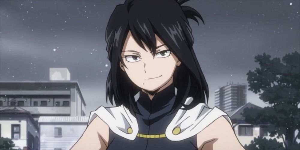 Nana Shimura from My Hero Academia smiling and facing the camera on a snowy day