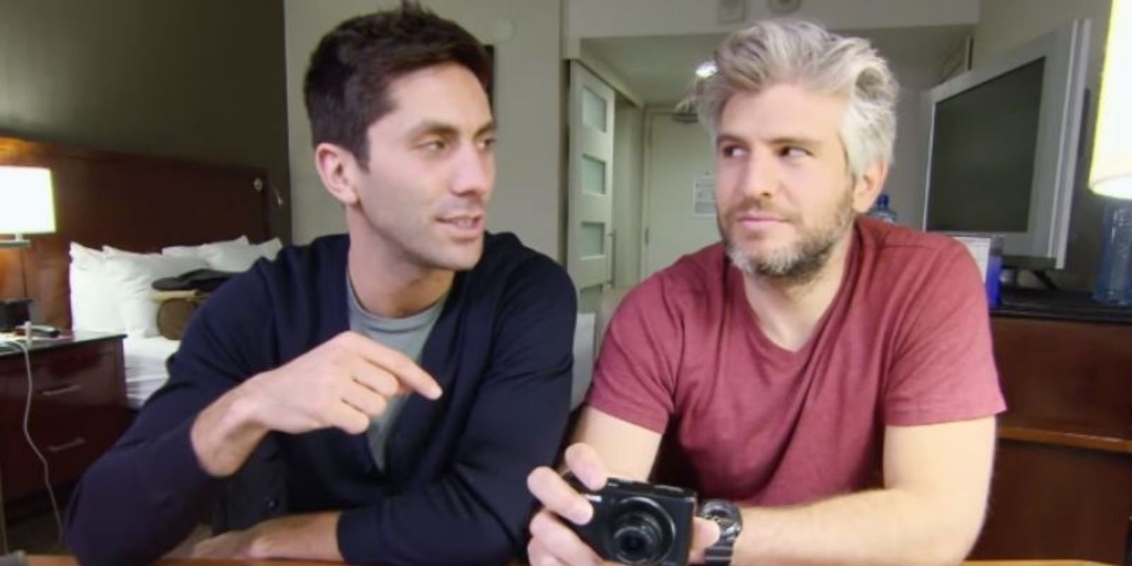 Nev Schulman and Max Joseph look warily at each other in Catfish