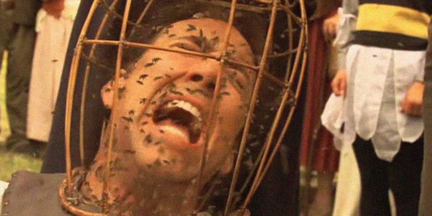 Nic Cage covered with bees in The Wicker Man.