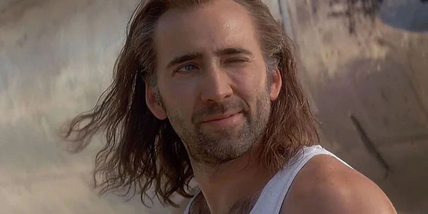 Nic Cage winking at someone in Con Air.