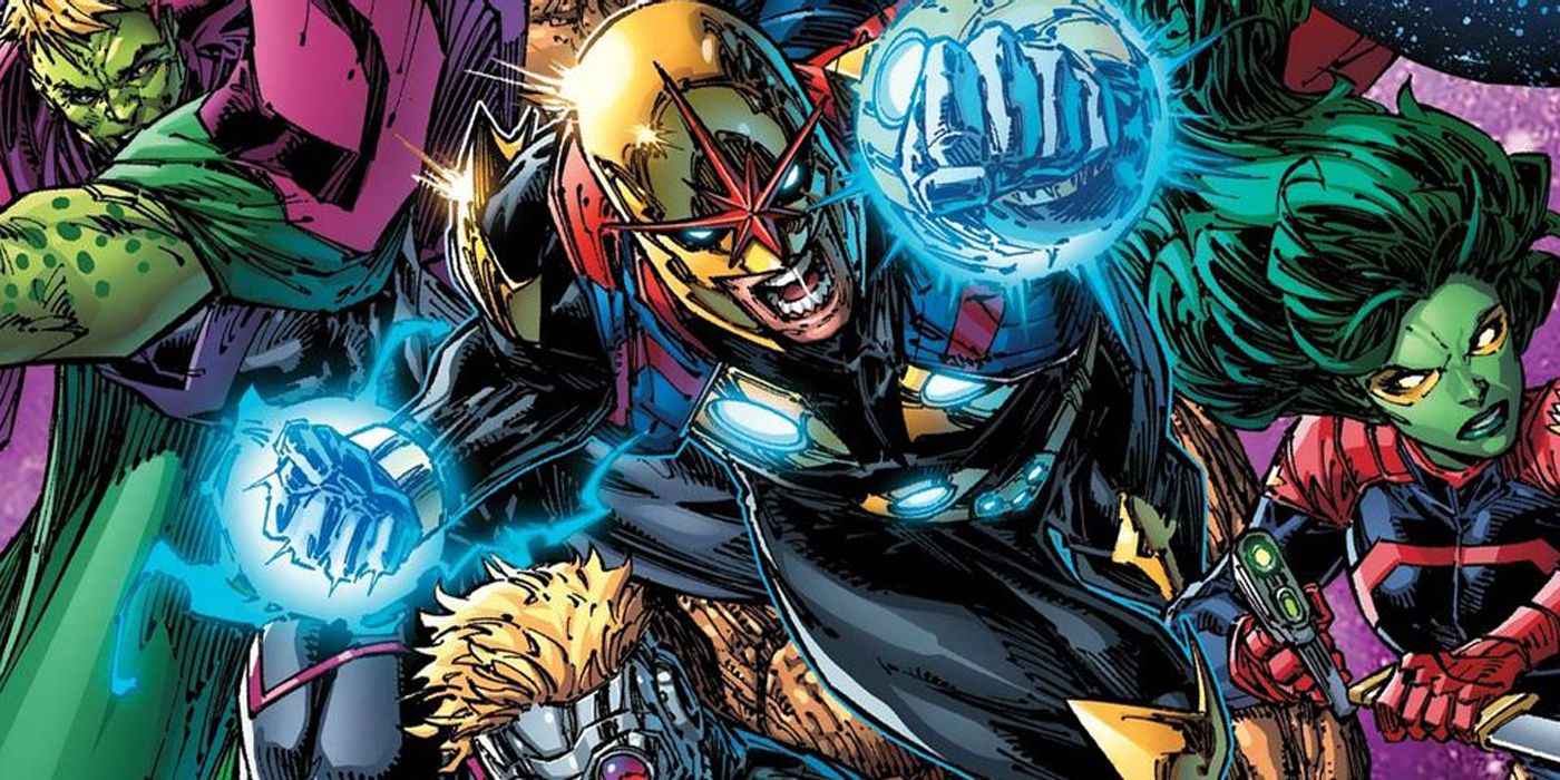 Nova powers up to fight with the Guardians of the Galaxy in Marvel Comics.