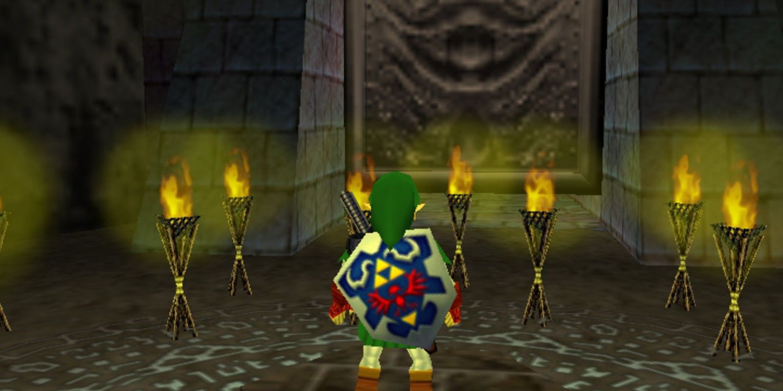 Link standing at the Shadow Temple in Ocarina of Time