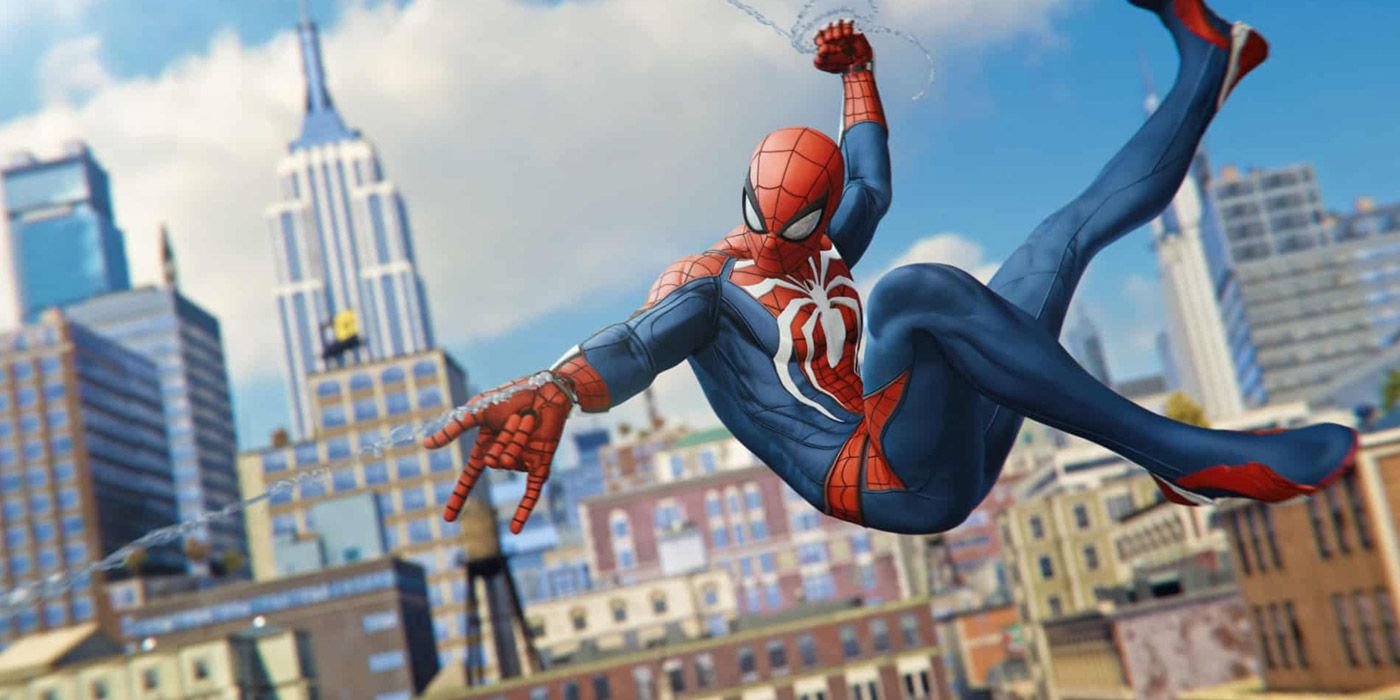 Spider-Man webslinging through New York City in Marvel's Spider-Man
