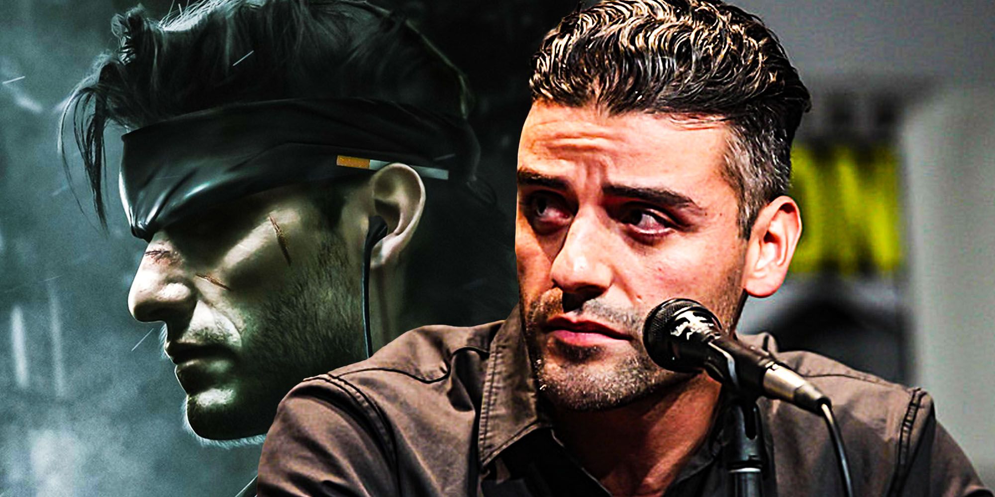 Split image of Oscar Isaac and Solid Snake in Metal Gear Solid