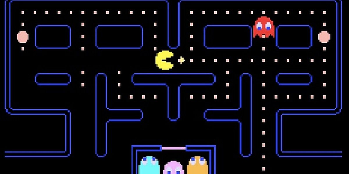 Pac Man gameplay in his iconic maze.
