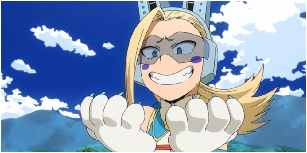 Pixie Bob from My Hero Academia grimacing and holding her hands up in annoyance
