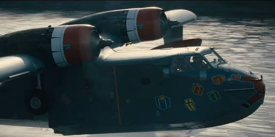The Expendables plane takes off from the water