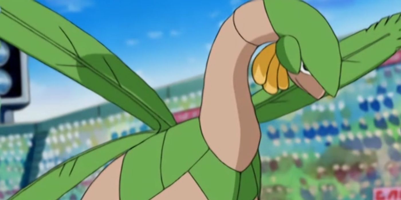 Dominic&rsquo;s Tropius on the battlefield in the Pokémon anime.