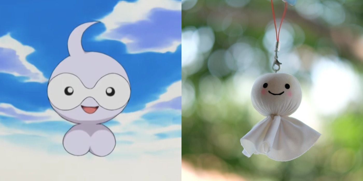Split image showing Castform in the Pokémon anime and a Teru Teru Bozu
