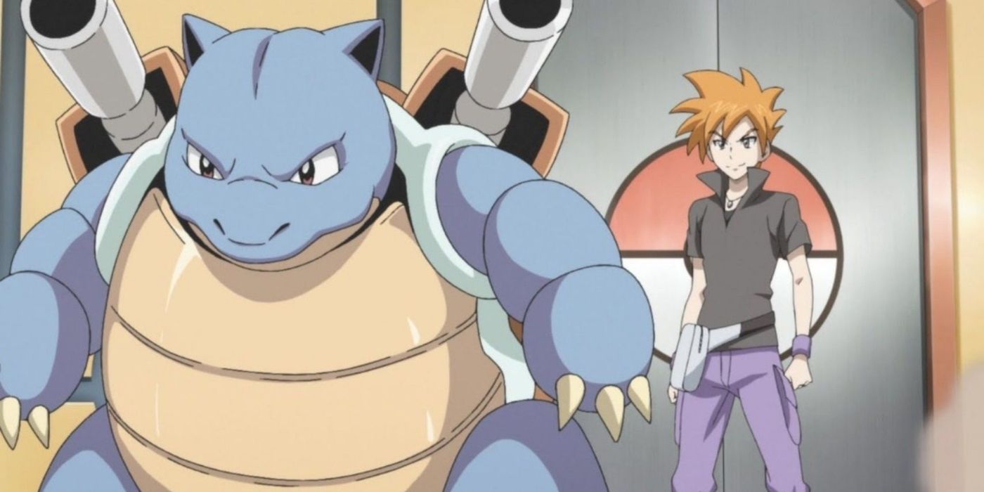 Blue sends Blastoise to battle in Pokémon Generations