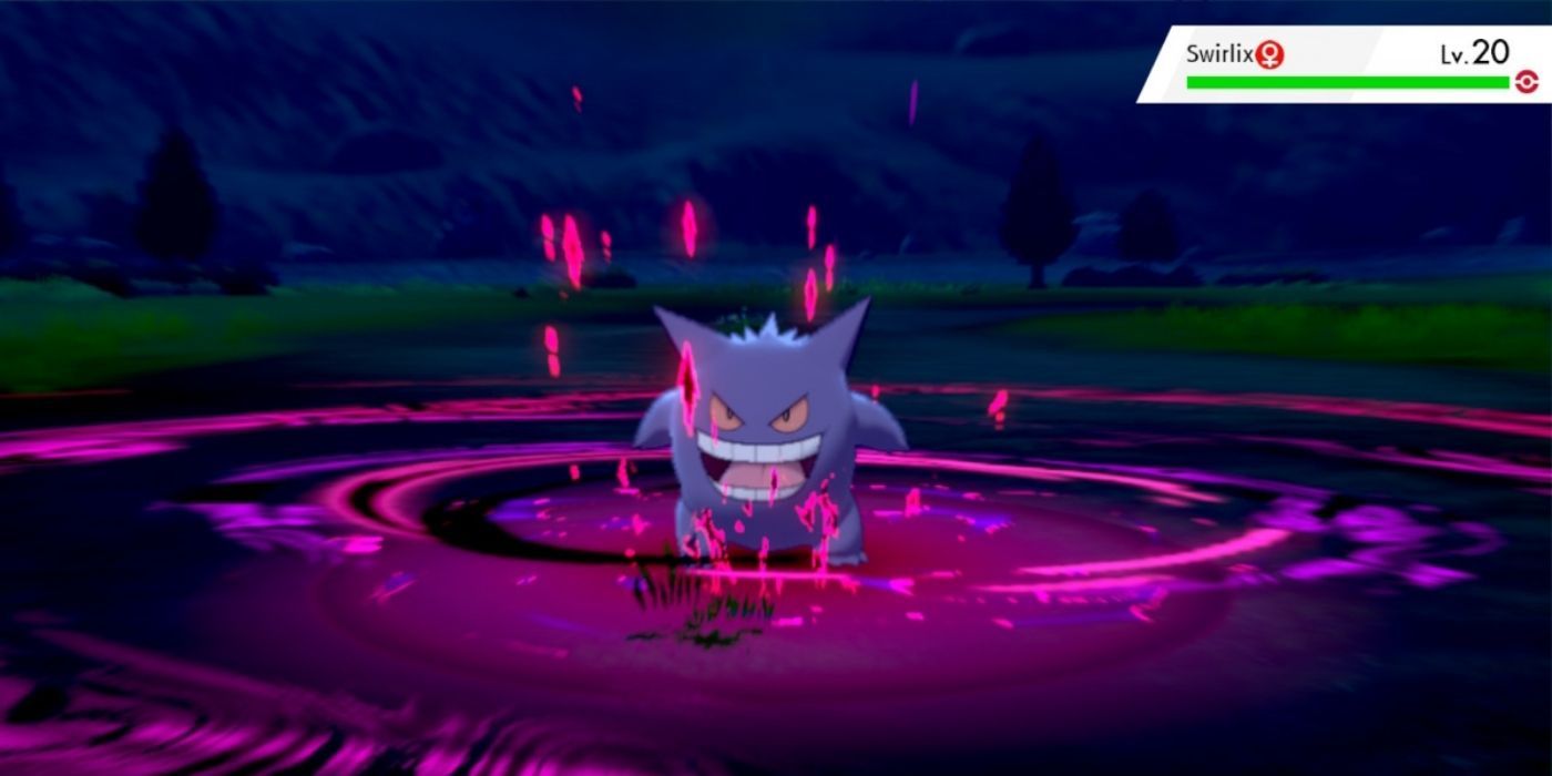 A Gengar using Dark Pulse in the Pokémon game