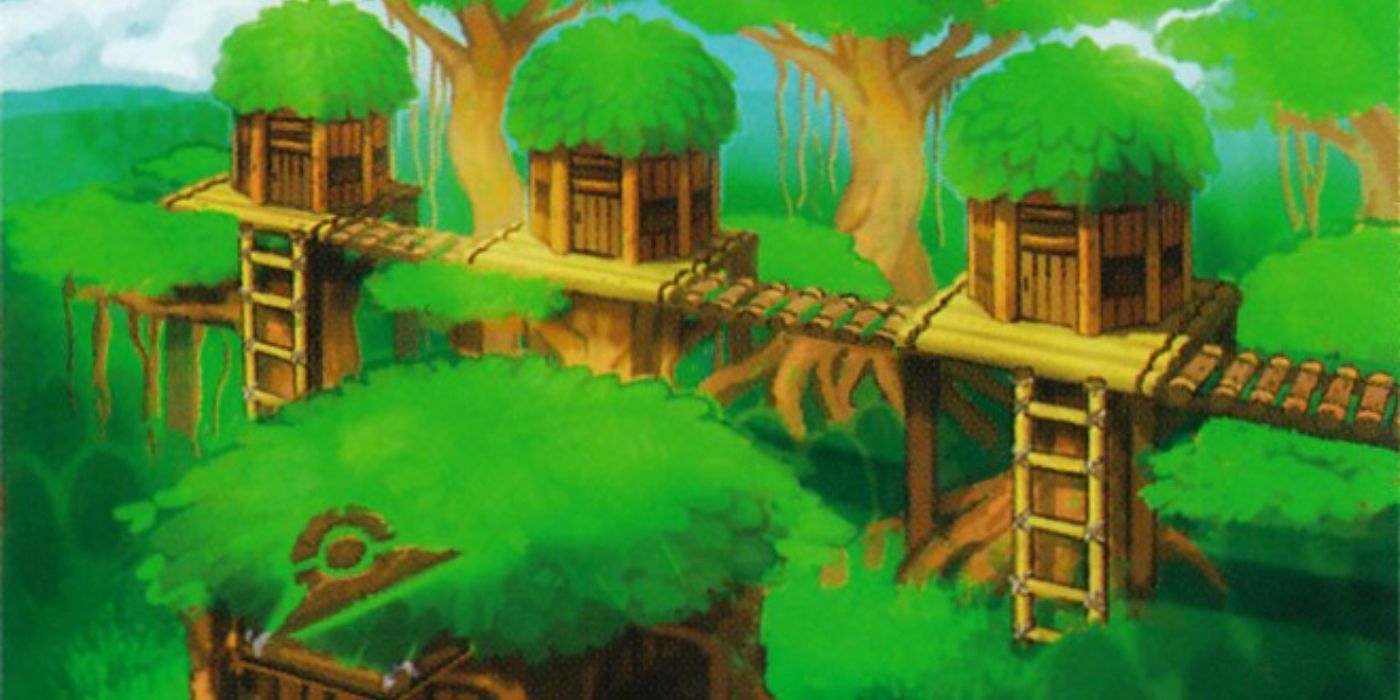 An image of Fortree City as seen in the Pokémon anime