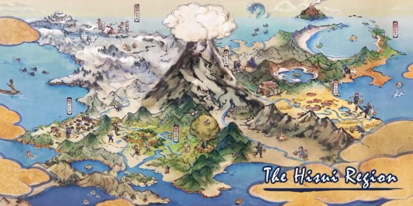 A map of the Hisui region in Pokémon Legends: Arceus.