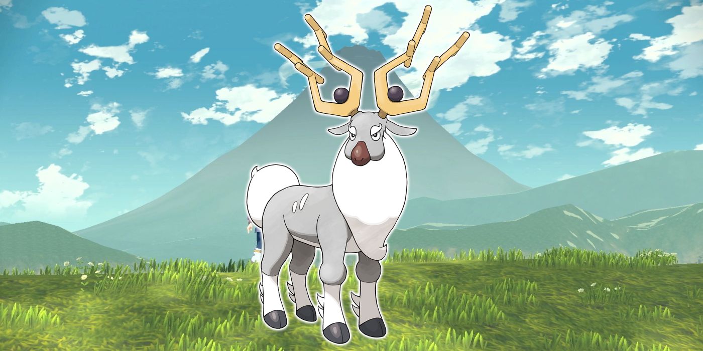 A Wyrdeer against a Mt Coronet background in Pokémon Legends: Arceus