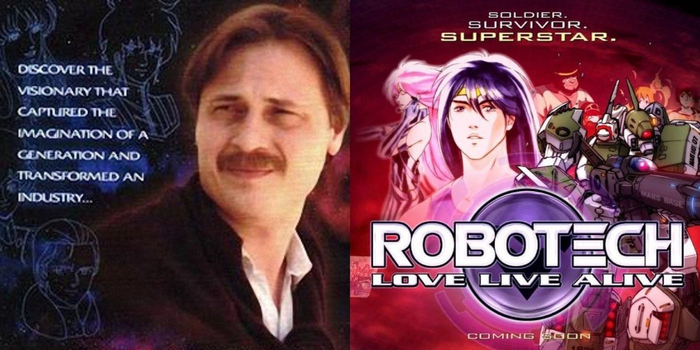 Poster for Carl Macek's Robotech Universe next to a Poster for Robotech Love Live Alive