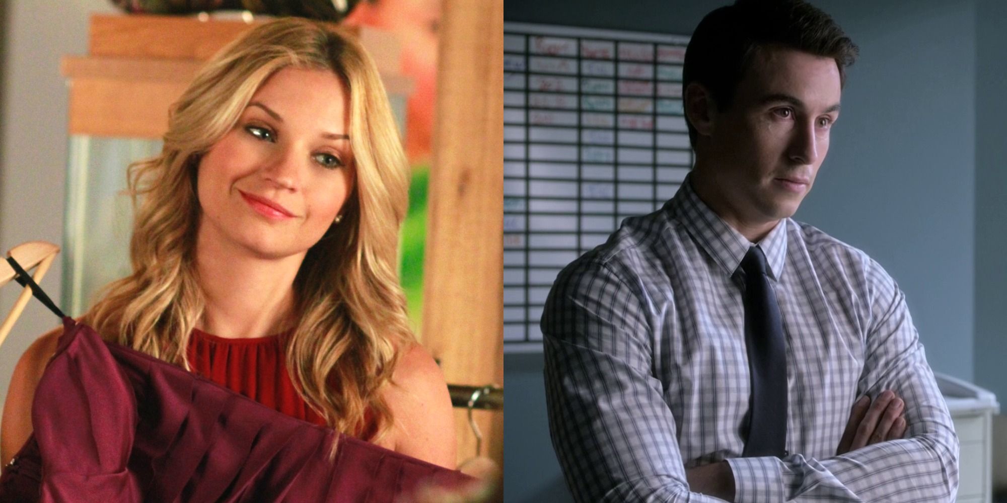 Split image showing Charlotte and Archer in Pretty Little Liars