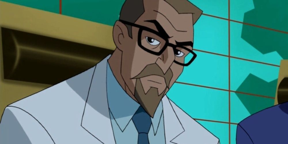 Professor Hamilton sits in Cadmus headquarters in Justice League Unlimited
