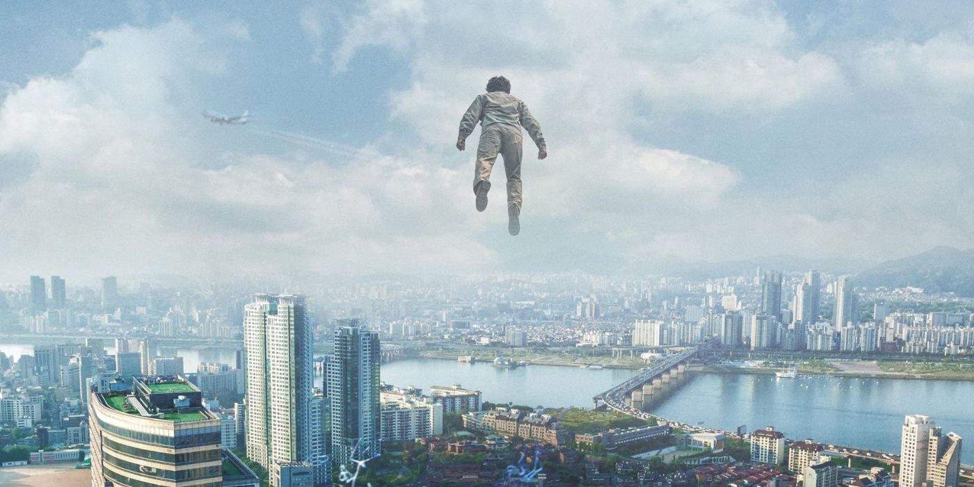 A man floats over a city in Psychokinesis