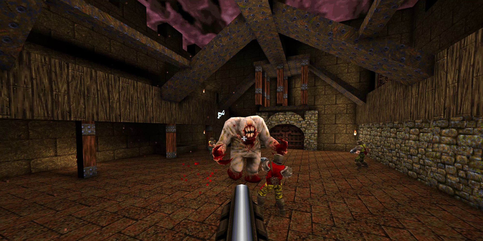 O jogador atira em um monstro em Quake Remastered 