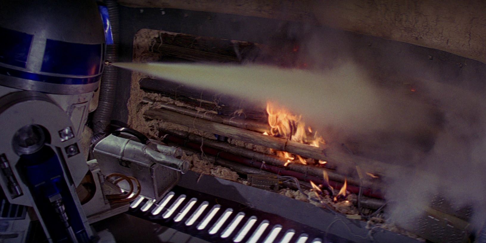 R2-D2 using his fire extinguisher in Star Wars