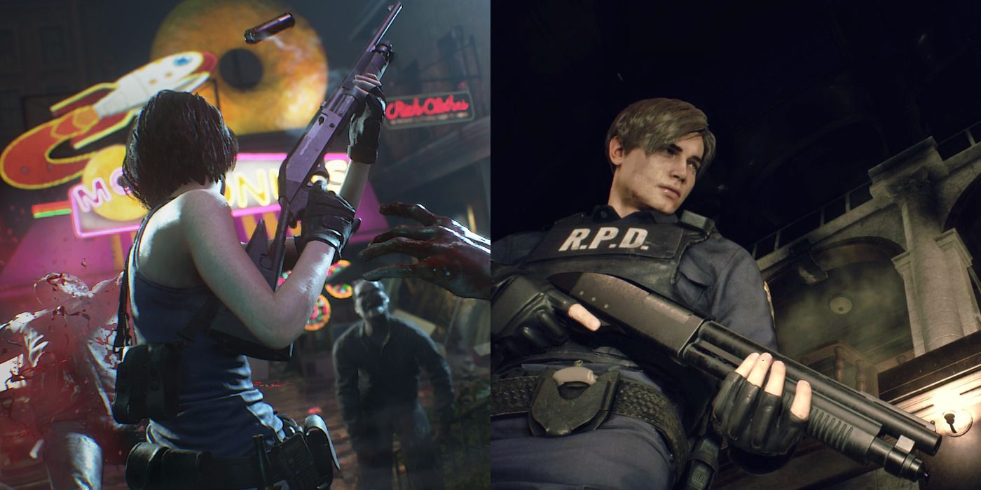 Feature image showing Jill and Leon posing with shotguns.