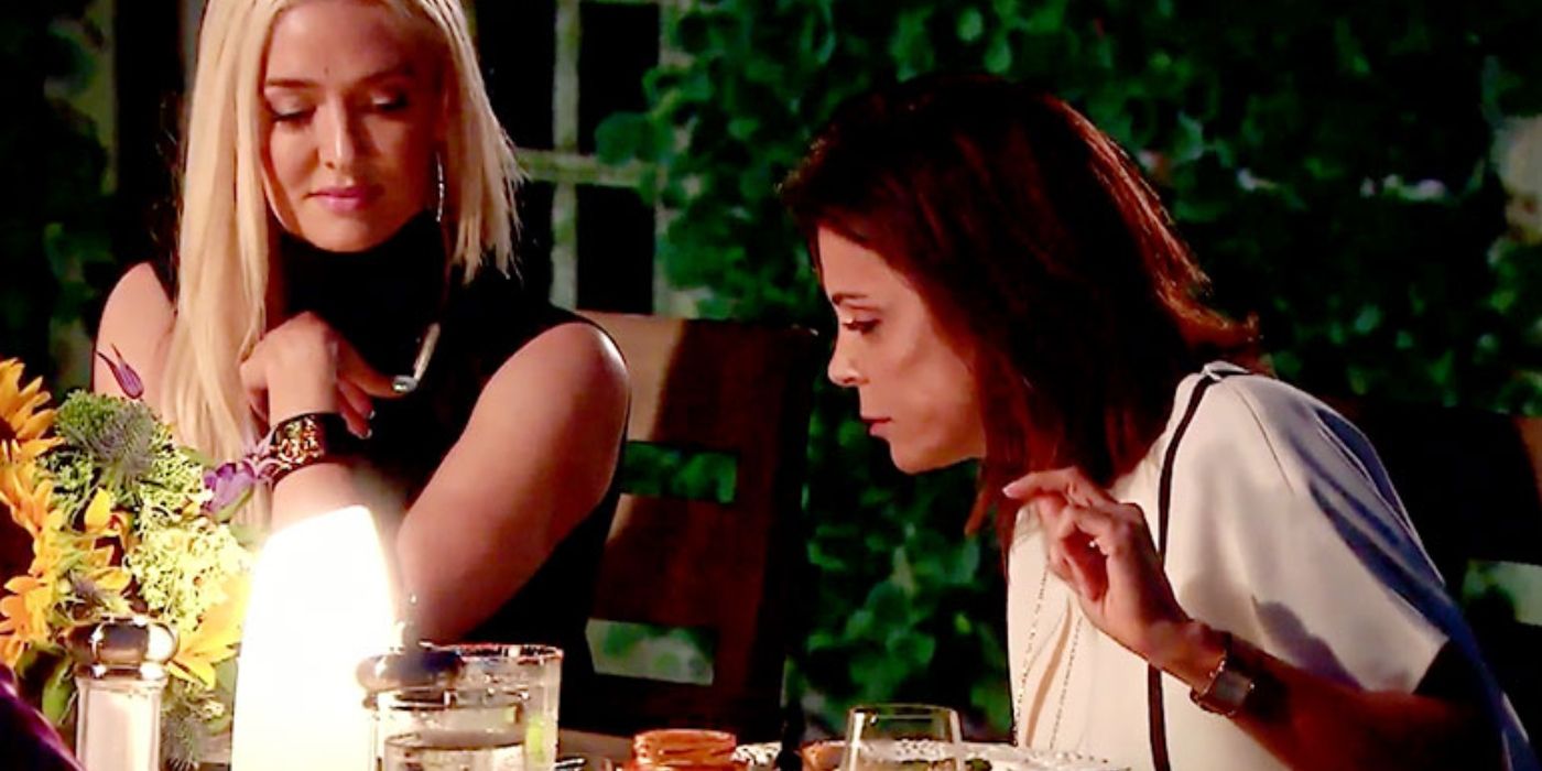 Erika and Bethenny sitting at a table on The Real Housewives of Beverly Hills