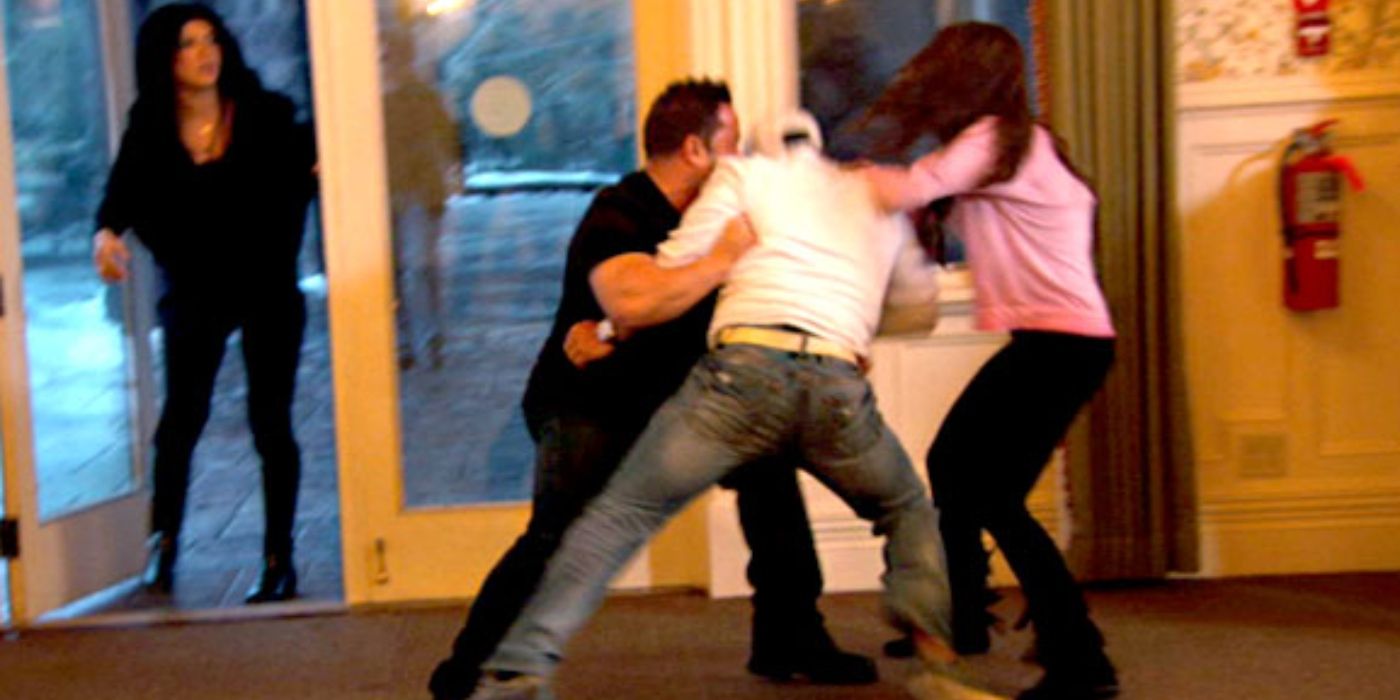 Teresa watching Joe Giudice and Joe Gorga fight on The Real Housewives Of New Jersey