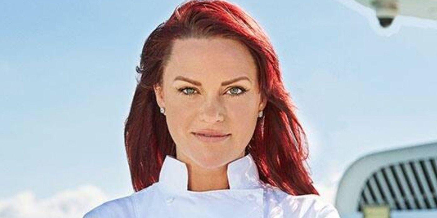 Rachel Hargrove posing for Below Deck in chef uniform