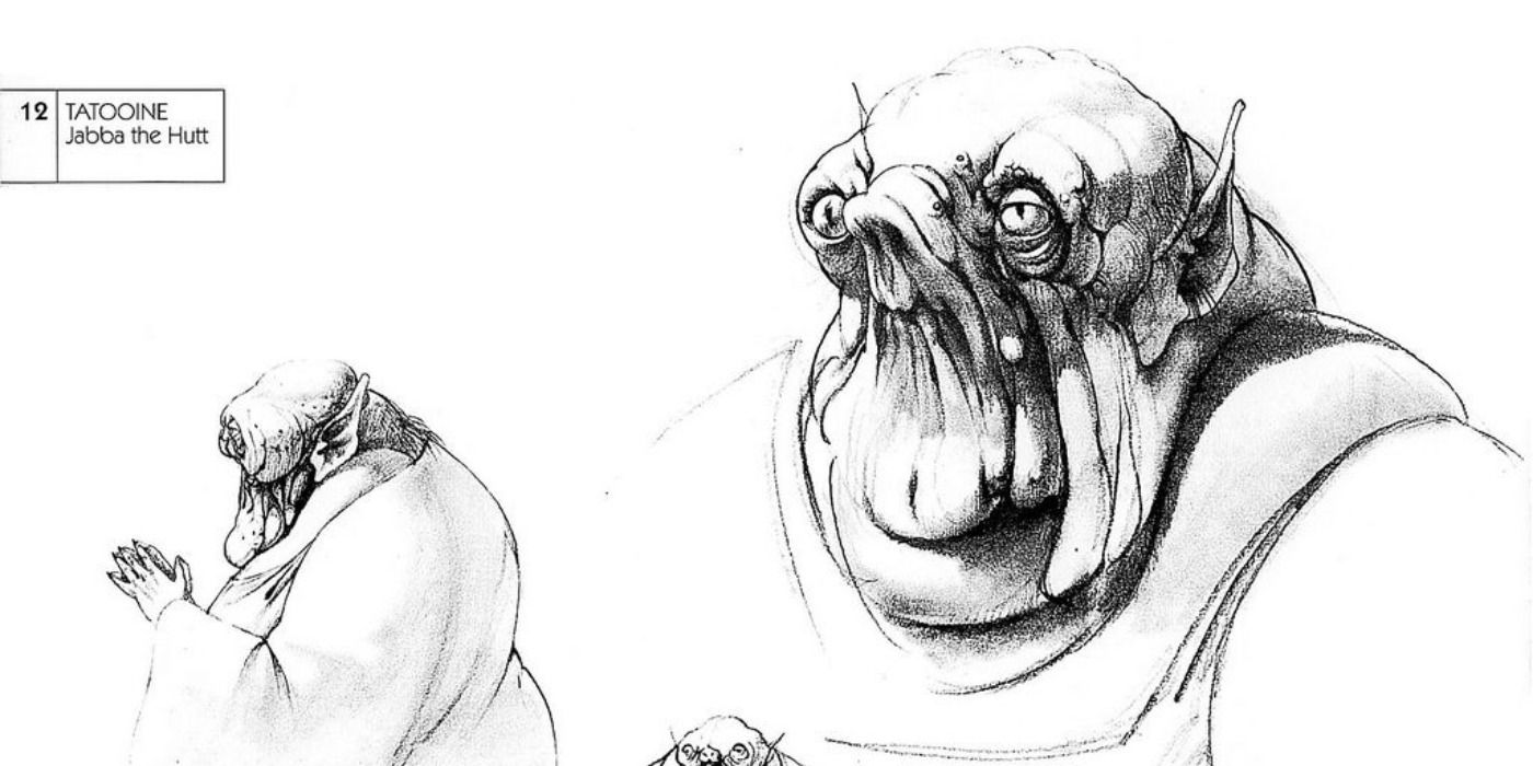 Ralph McQuarrie's original concept art for Jabba the Hutt eventually used for Amzoriggan in Star Wars Rebels