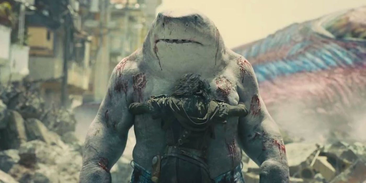 Ratcatcher 2 hugs King Shark in The Suicide Squad.