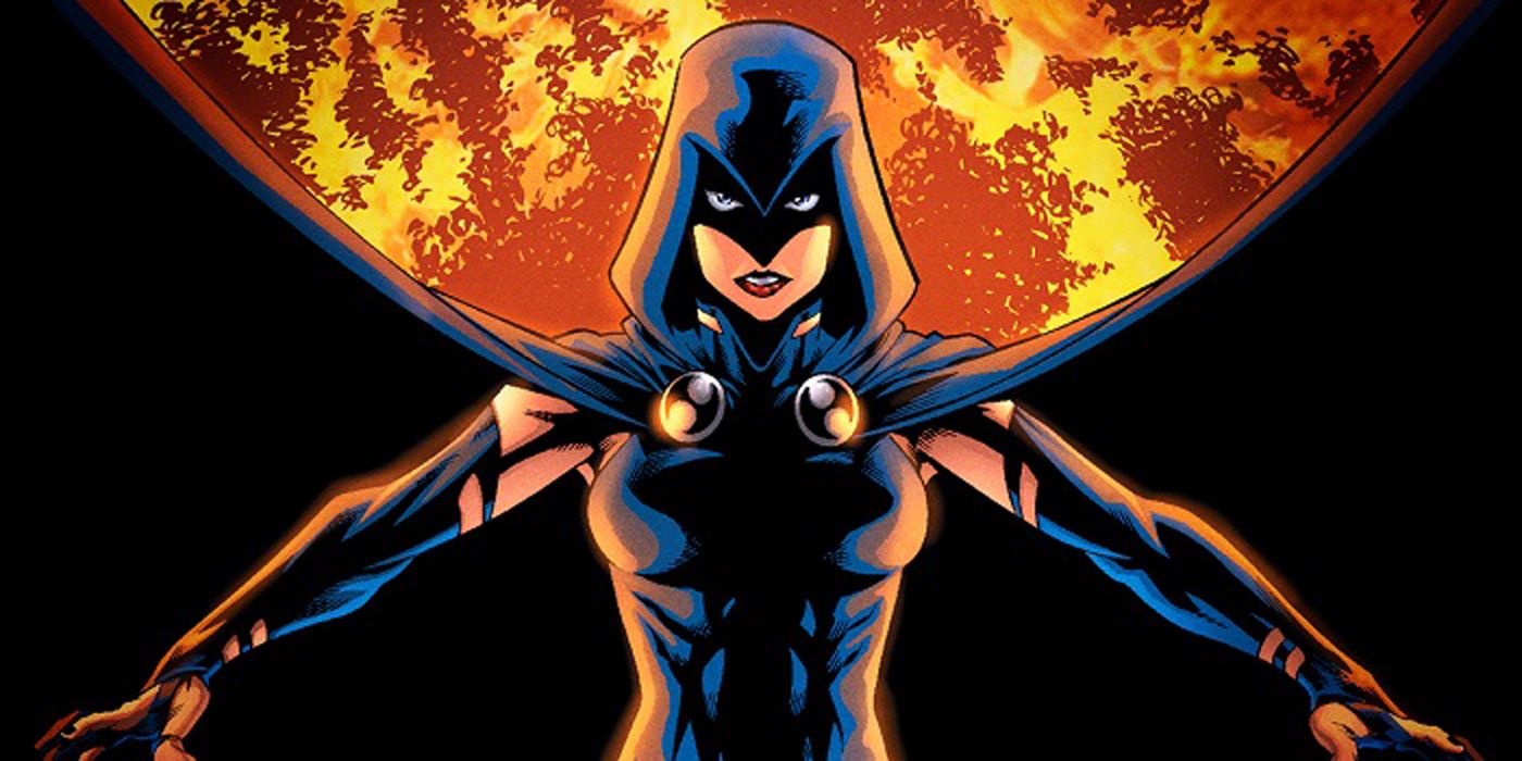 Raven casting a dark spell in Teen Titans comics.