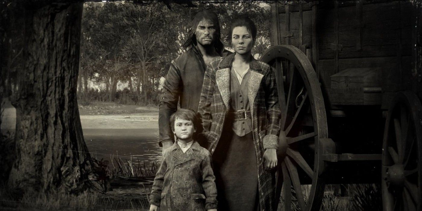 Photo of John, Abigail, and Jack in Red Dead Redemption