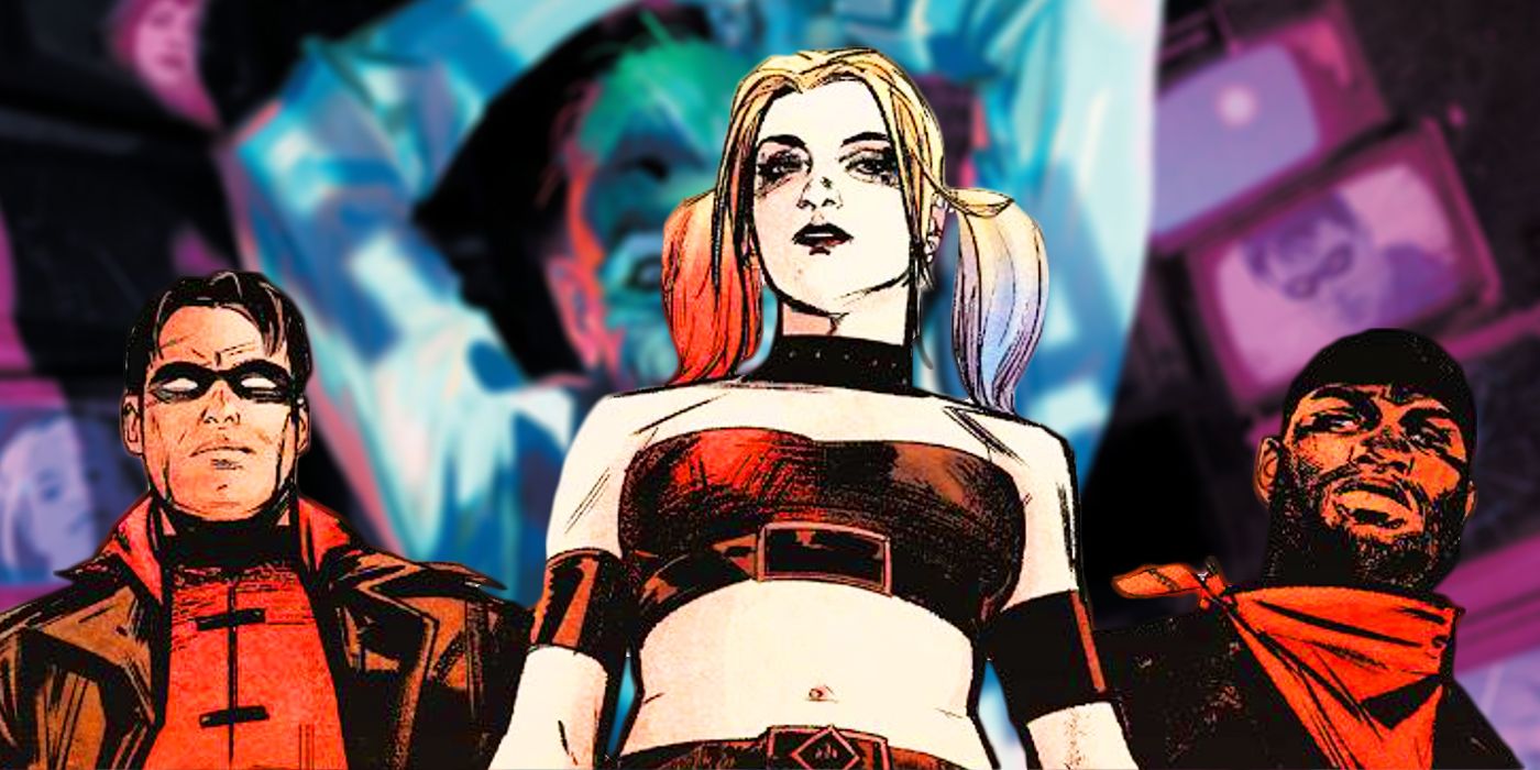Red Hood, Harley Quinn, and Pebbles in Suicide Squad: Get Joker! #1.