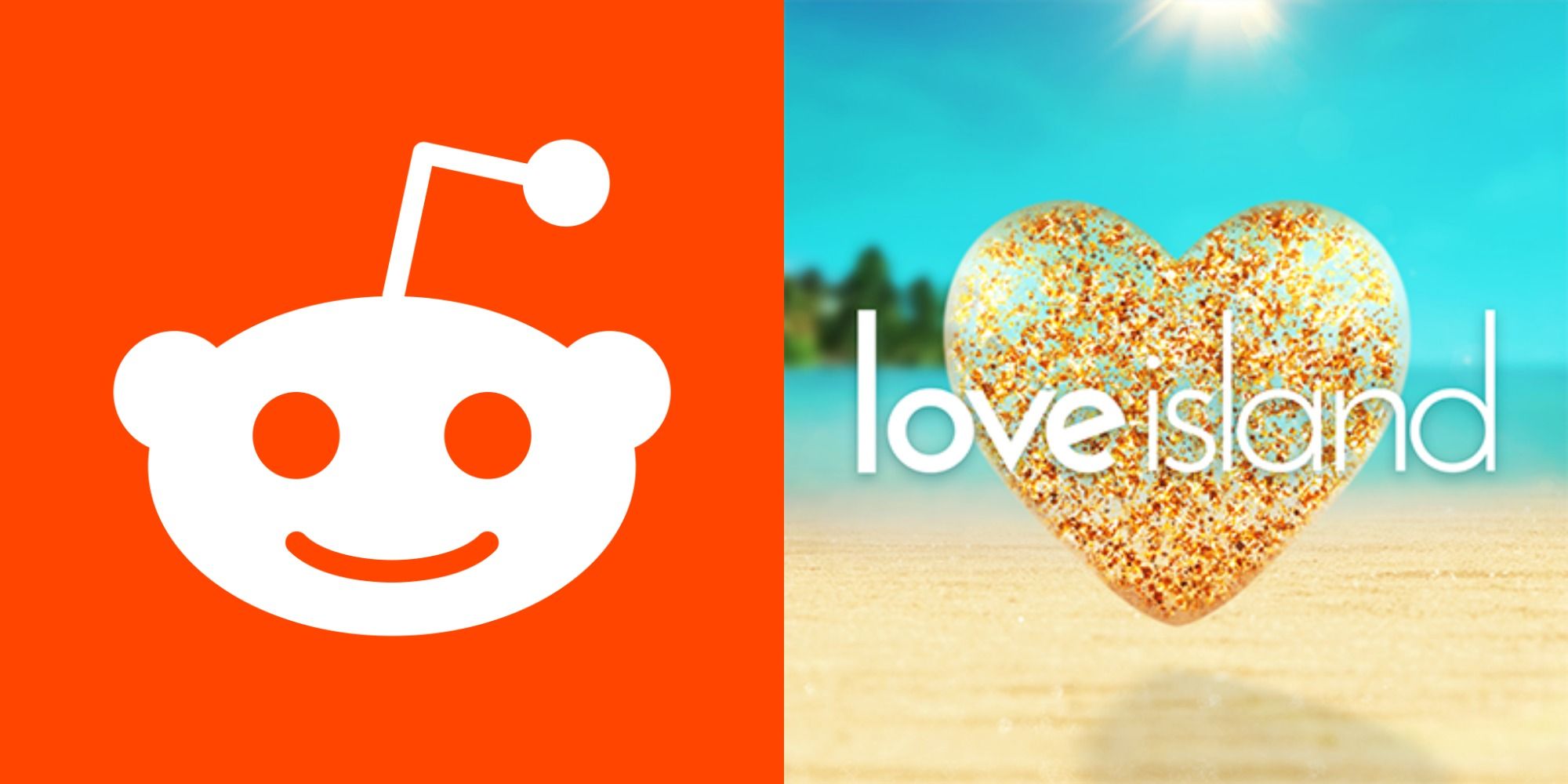 Split image showing the Reddit and Love Island logos