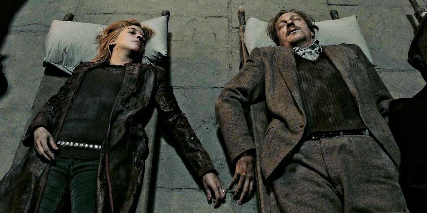Remis Lupin and Nymphadora Tonks lie dead in Deathly Hallows - Part 2